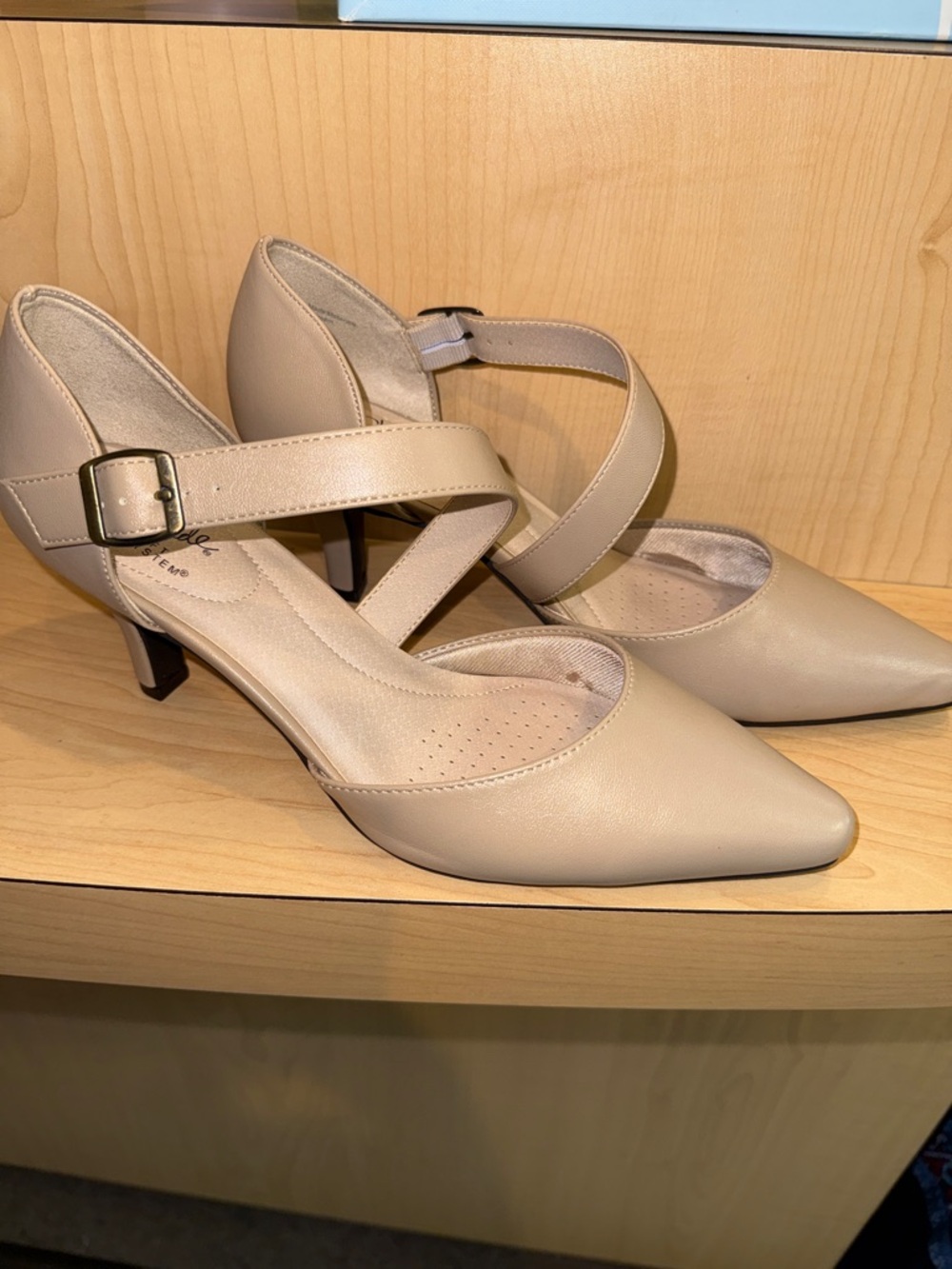 Life Stride Women's Almond Toe Cross-Strap Pumps - Beige